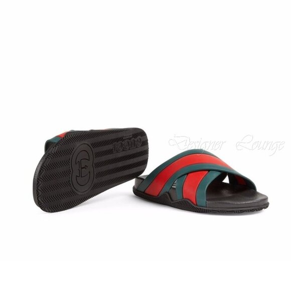 SOLD! NEW GUCCI Women's Web Criss Cross Rubber Slides Sandals EU 39 / US 9 - Picture 11 of 13